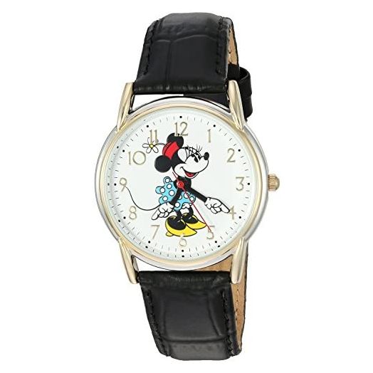 Disney Minnie Mouse Adult Classic Cardiff Articulating Hands Analog Quartz Leather Strap Watch