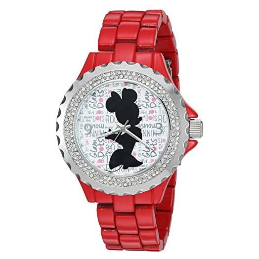 Disney Minnie Mouse Women's Enamel Spark Red Alloy Watch, Red Alloy Bracelet,W002801