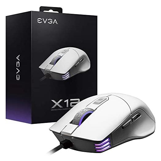 EVGA X12 Gaming Mouse, 8k, Wired, White, Customizable, Dual Sensor, 16,000 DPI, 5 Profiles, 8 Buttons, Ambidextrous Light Weight, RGB, 905-W1-12WH-KR