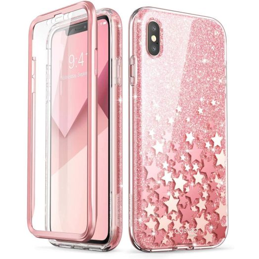 i-Blason Cosmo Full-Body Bling Glitter Sparkle Clear Bumper Case Built-in Screen Protector for iPhone Xs Max 2018 Release, Pink, 6.5"