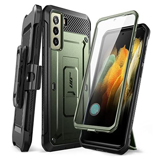 SUPCASE Unicorn Beetle Pro Series Case Designed for Samsung Galaxy S21 FE (2022 Release), Full-Body Dual Layer Rugged Holster & Kickstand Case with Built-in Screen Protector (Guldan) Green