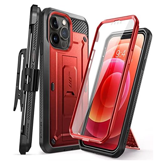 SUPCASE Case for iPhone 13 Pro (2021) 6.1 inch, with Built-in Screen Protector, Kickstand, Belt Clip [Unicorn Beetle Pro] Full Body Protection Heavy Duty Shockproof (Red)