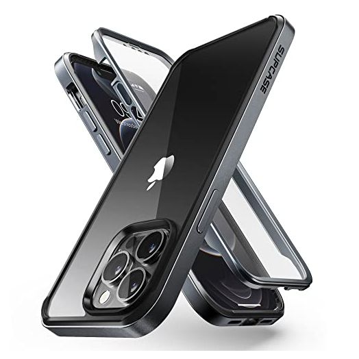SUPCASE UB Edge Pro Series Case for iPhone 13 Pro Max (2021 Release) 6.7 Inch, Slim Frame Clear Protective Case with Built-in Screen Protector (Black)