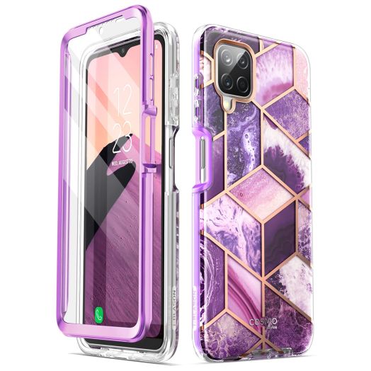 i-Blason Case for Samsung Galaxy A12 (2020), Full Protection 360 Case Glitter Bumper Shockproof [Cosmo] Design with Built-in Screen Protector (Purple Ameth)