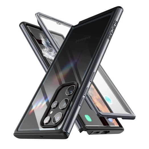 SUPCASE UB Edge Pro Series Case for Samsung Galaxy S22 Ultra 5G (2022 Release), Slim Frame Clear Protective Case with Built-in Screen Protector (Black)