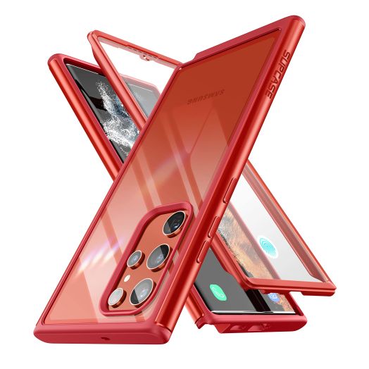 SUPCASE UB Edge Pro Series Case for Samsung Galaxy S22 Ultra 5G (2022 Release), Slim Frame Clear Protective Case with Built-in Screen Protector (Ruddy)