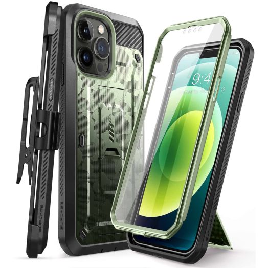 SUPCASE for iPhone 13 Pro Max Case with Screen Protector (Unicorn Beetle Pro), [Built-in Stand & Belt Clip] Heavy Duty Full-Body Rugged Kickstand Protective Phone Case for iPhone 13 Pro Max, CamoGrass