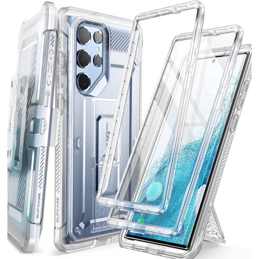 SUPCASE Unicorn Beetle Pro Case for Samsung Galaxy S22 Ultra 5G (2022 Release), [Extra Front Frame] Full-Body Dual Layer Rugged Belt-Clip & Kickstand Case with Built-in Screen Protector (Frost Clear)