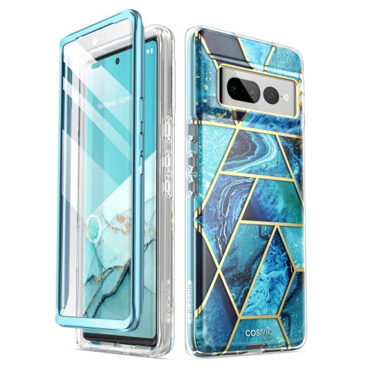 i-Blason Cosmo for Google Pixel 7 Pro Case with Built-in Screen Protector [Support Wireless Charging] Slim Full-Body Stylish Shockproof Protective Phone Case for Pixel 7 Pro (2022), Ocean Blue