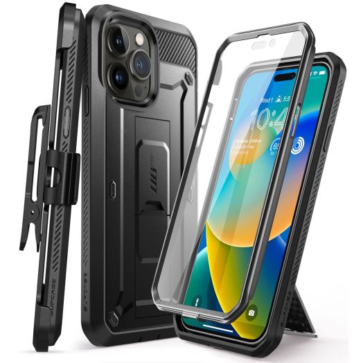 SUPCASE Unicorn Beetle Pro Case for iPhone 14 Pro 6.1", with Built-in Screen Protector & Kickstand & Belt-Clip Heavy Duty Rugged Case (Black)
