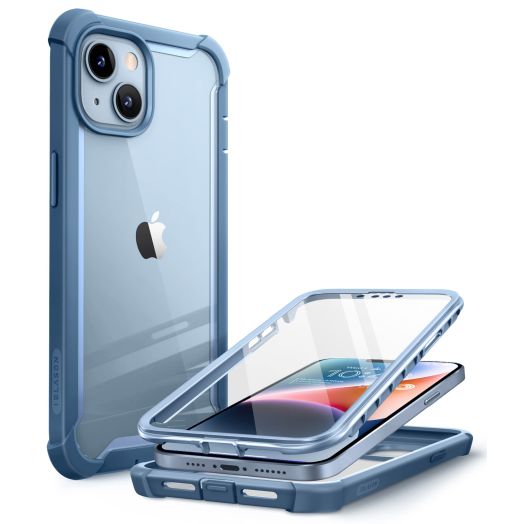 i-Blason Ares Designed for iPhone 14 Plus Case 6.7 inch (2022 Release), Dual Layer Rugged Clear Bumper Case with Built-in Screen Protector (Azure)