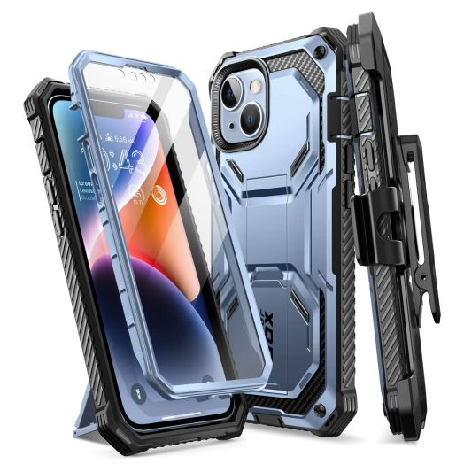 i-Blason Armorbox for iPhone 14 Plus Case with Stand & Belt Clip [Built-in Screen Protector] [Military-Grade Protection] Full-Body Rugged Kickstand Protective Bumper Case for iPhone 14 Plus (Tilt)
