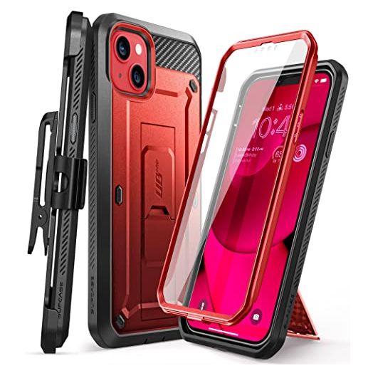 SUPCASE for iPhone 14 Plus Case with Screen Protector (Unicorn Beetle Pro), [Built-in Stand & Belt-Clip] [Military-Grade Protection] Heavy Duty Rugged Protective Phone Case for iPhone 14 Plus, Ruddy