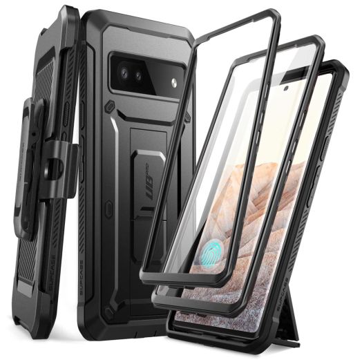 SUPCASE for Google Pixel 6A Case with Stand & Belt-Clip (Unicorn Beetle Pro), [Built-in Screen Protector & Front Frame] [Military-Grade Protection] Heavy Duty Rugged Phone Case for Pixel 6A, Black
