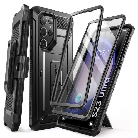 SUPCASE for Samsung Galaxy S23 Ultra Case with Stand, [Unicorn Beetle Pro] [2 Front Frames] [Built-in Screen Protector & Belt-Clip] Military-Grade Protection Phone Case for Galaxy S23 Ultra, Black