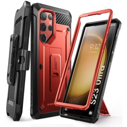 SUPCASE for Samsung Galaxy S23 Ultra Case with Stand (Unicorn Beetle Pro), [Built-in Front Frame & Belt-Clip] [Military-Grade Protection] Full-Body Rugged Phone Case for Galaxy S23 Ultra, Ruddy