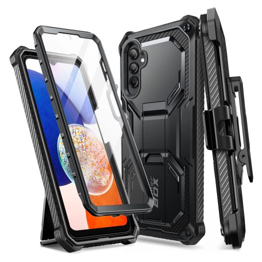 i-Blason Armorbox for Samsung Galaxy A14 5G Case with Stand [Built-in Screen Protector] [Military-Grade Protection] Full-Body Rugged Protective Bumper Case with Belt-Clip & Kickstand (Black)