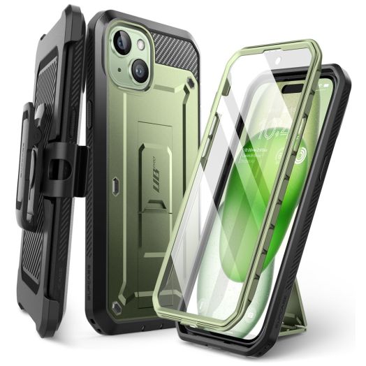 SUPCASE for iPhone 15 Case with Stand & Belt-Clip, [Unicorn Beetle Pro] [Built-in Screen Protector] [Military-Grade Drop Protection] Heavy Duty Rugged Kickstand Phone Case for iPhone 15, Guldan