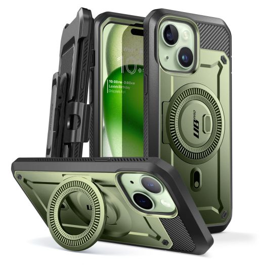 SUPCASE for iPhone 15 Case with Stand (Unicorn Beetle Pro Mag), [Built-in Screen Protector & Belt Clip] [Compatible with MagSafe] Military-Grade Magnetic Phone Case for iPhone 15/14/13, Guldan