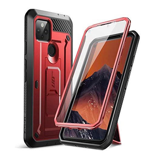 SUPCASE Unicorn Beetle Pro Series Full-Body Rugged Holster Case with Built-in Screen Protector for 6.2-Inch Google Pixel 4A 5G (2020), Metallic Red