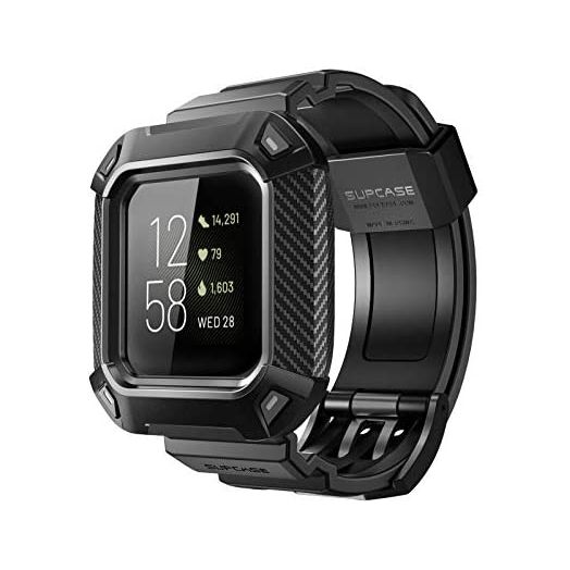 SUPCASE Unicorn Beetle Pro Watch Bands for Fitbit Versa 3 / Fitbit Sense, Protective Replacement Wristband Case Band (Black)