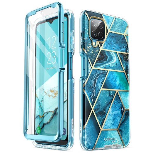 i-Blason Cover per Samsung Galaxy A12 (2020) Protezione a 360 Gradi, Cover Design Elegante con Protezione per lo Schermo Integrata (Azzurro) Blue