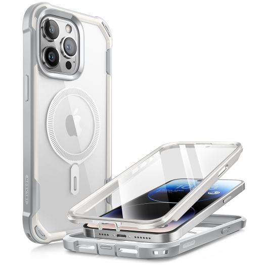 i-Blason Ares Mag for iPhone 15 Pro Max Case MagSafe with Built-in Screen Protector [Military-Grade Protection] Clear Slim Full-Body Shockproof Rugged Bumper Phone Case for iPhone 15 Pro Max (White)