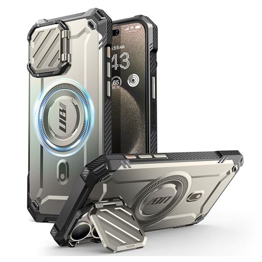 SUPCASE for iPhone 15 Case with Stand (Unicorn Beetle Mag XT), [Compatible with MagSafe] [Built-in Camera Cover Stand] Heavy Duty Magnetic Phone Case for iPhone 15 / iPhone 14 / iPhone 13, Tigray