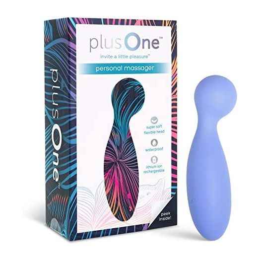 plusOne Personal Massager for Muscle Relaxation 10 Vibration Settings Waterproof High Quality Body Safe Silicone Ultra Hygienic Quick Charging USB Cable, Premium Periwinkle, 1 Count