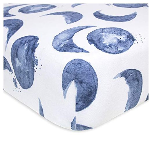 Burt's Bees Baby - Fitted Crib Sheet, Boys & Unisex 100% Organic Cotton Crib Sheet for Standard Crib and Toddler Mattresses (Hello Moon!)