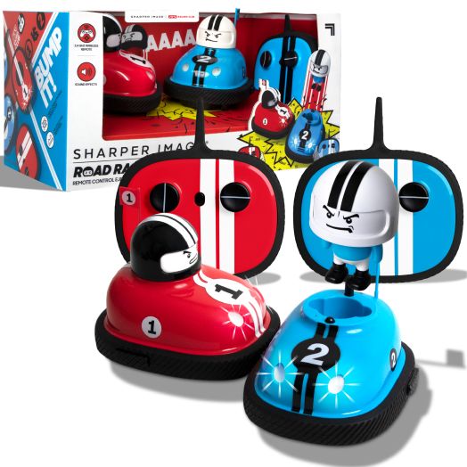 Sharper Image Road Rage, RC Speed Bumper Cars, Mini Remote Controlled Ejector Vehicles, 2 Player Head to Head Battle, Crash into Opponents, 2.4 GHz, Red and Blue, Ages 6 and Up