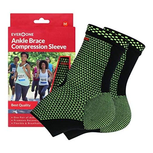 EverOne Ankle Brace Compression Support Sleeve For Injury Prevention, Healing and Recovery, Unisex, 1 Pair (2 pcs), Medium