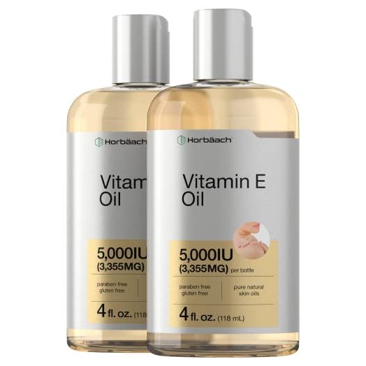 Natural Vitamin E Oil | 5000 IU | 8 oz (2 x 4oz) Value Pack | For Skin, Hair & Face | Vegetarian, Non-GMO, and Gluten Free Formula | By Horbaach
