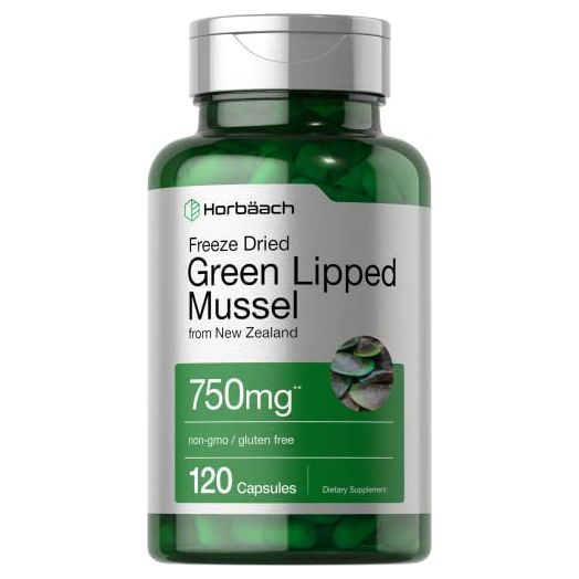 Green Lipped Mussel 750 mg 120 Capsules | from New Zealand | Premium Freeze Dried Mussel Powder | Non-GMO and Gluten Free | by Horbaach