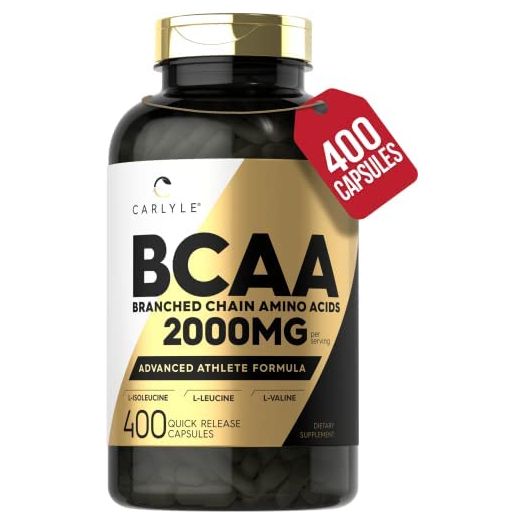 Carlyle BCAA Amino Acids, 2000mg, 400 BCAA Capsules, Non-GMO, Gluten Free Branch Chain Amino Acids Supplements