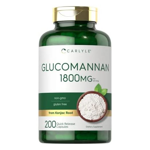 Glucomannan Capsules | 200 Count | Soluble Fiber Pills | Non-GMO, Gluten Free Supplement | by Carlyle