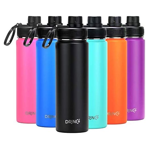 Drinco Stainless Steel Water Bottle Spout Lid Vacuum Insulated Double Wall Water Bottle Wide Mouth (40oz 32oz 22oz 18oz 14oz) Leak Proof Keep Cold Sport Camping Hiking (22 oz, 22oz Black)
