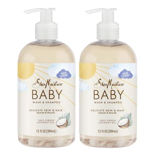 Shea Moisture Baby Essentials, 100% Virgin Coconut Oil Baby Body Wash & Shampoo, Skin Care for Newborn Baby and Kids, Pack of 2-13 Fl Oz