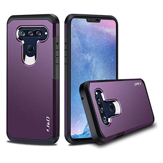 J&D Case Compatible for LG V40 ThinQ Case/LG V40 Case, Heavy Duty Dual Layer Hybrid Shock Proof Protective Rugged Bumper Case for LG V40 ThinQ, LG V40 Case, Purple