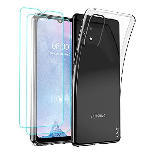 J&D Case Compatible for Samsung Galaxy A32 5G/Galaxy M32 5G, Crystal Clear Anti-Yellow Ultra Slim case with (2-Pack) Screen Protectors, Anti-Shock Soft TPU Silicone Case for Galaxy A32 5G