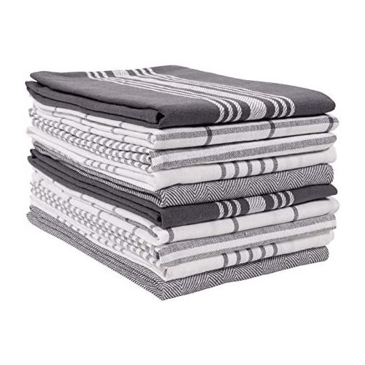 KAF Home Soho Kitchen Dish Towel Set of 10 | 18 x 28 Inch Tea Towels | Soft and Absorbent Mixed Set of Flat Towels (Charcoal)
