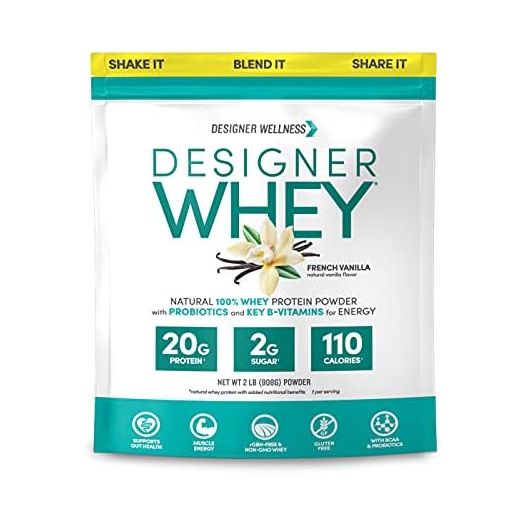 Designer Wellness Designer Whey Natural 100% Whey Protein Powder with Probiotics, Fiber, and Key B-Vitamins for Energy