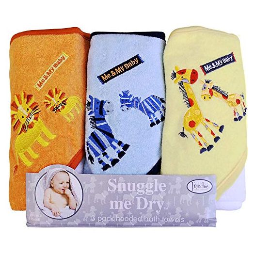 Frenchie Mini Couture, Hooded Bath Towels for Babies, 80% Cotton/20% Polyester, Animal Baby Bath Towel Set, Pack of 3