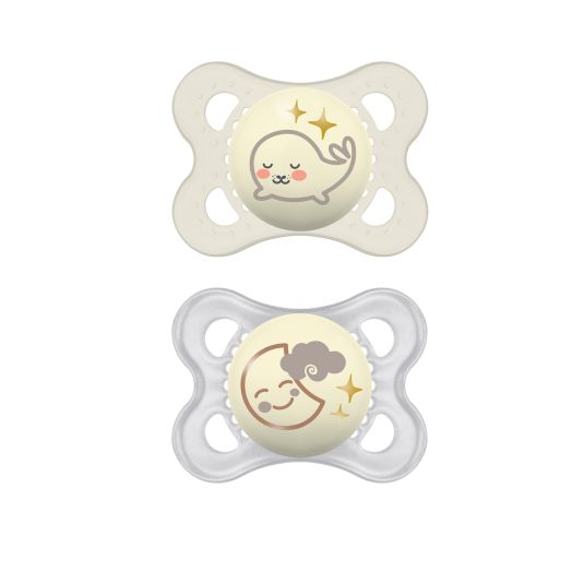 MAM Night Pacifier, 0-6 Months, colors may vary, 2 Pack