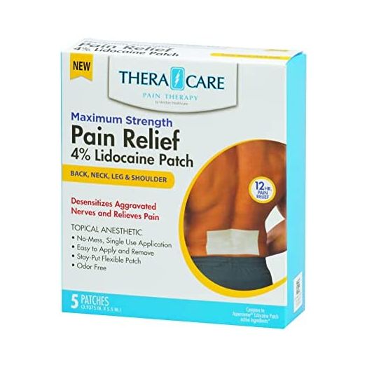TheraCare Maximum Strength Pain Relief 4% Lidocaine Patch, White 5 Count (Pack of 1)