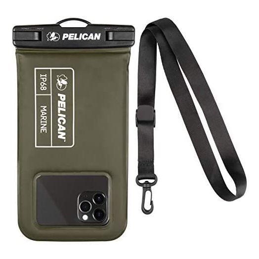 Marine Series IP68 Waterproof Floating Phone Pouch (Regular Size) - for iPhone 13 12 11 Pro Max Mini with Detachable Lanyard - Universal Compatibility - Olive Green
