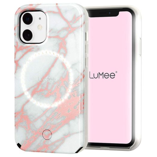 Case-Mate LuMee Halo Light Up Selfie Case for iPhone 12 Mini (5G) - Front & Rear Illumination - 5.4 Inch - Rose Gold White Marble