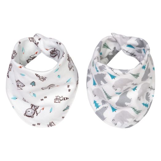 Bear 2 Pack Reversible Flannel Bandana Bib Set