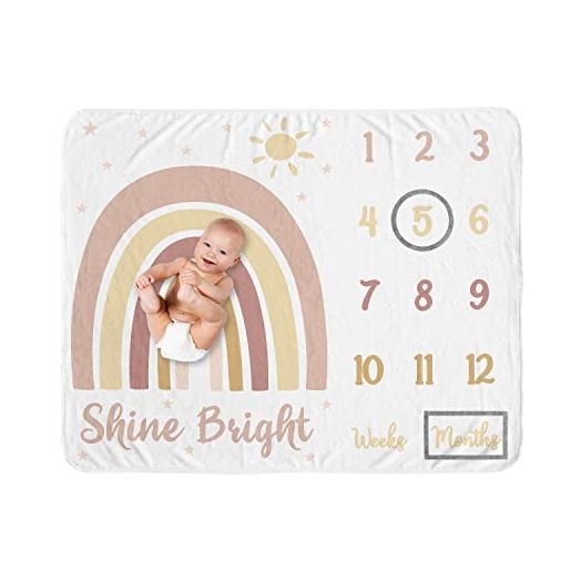 Sweet Jojo Designs Boho Rainbow Girl Milestone Blanket Monthly Newborn First Year Growth Mat Baby Shower Memory Keepsake - Blush Pink Dusty Rose Gold Yellow Mauve Taupe Beige Tan Bohemian Celestial