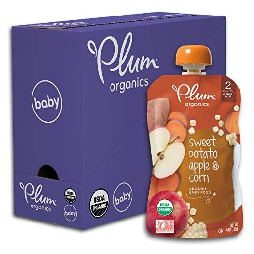 Plum Organics Baby Food Pouch | Stage 2 | Sweet Potato, Apple and Corn | Fresh Organic Food Squeeze | For Babies, Kids, Toddlers | 4 Ounce (Pack of 6)